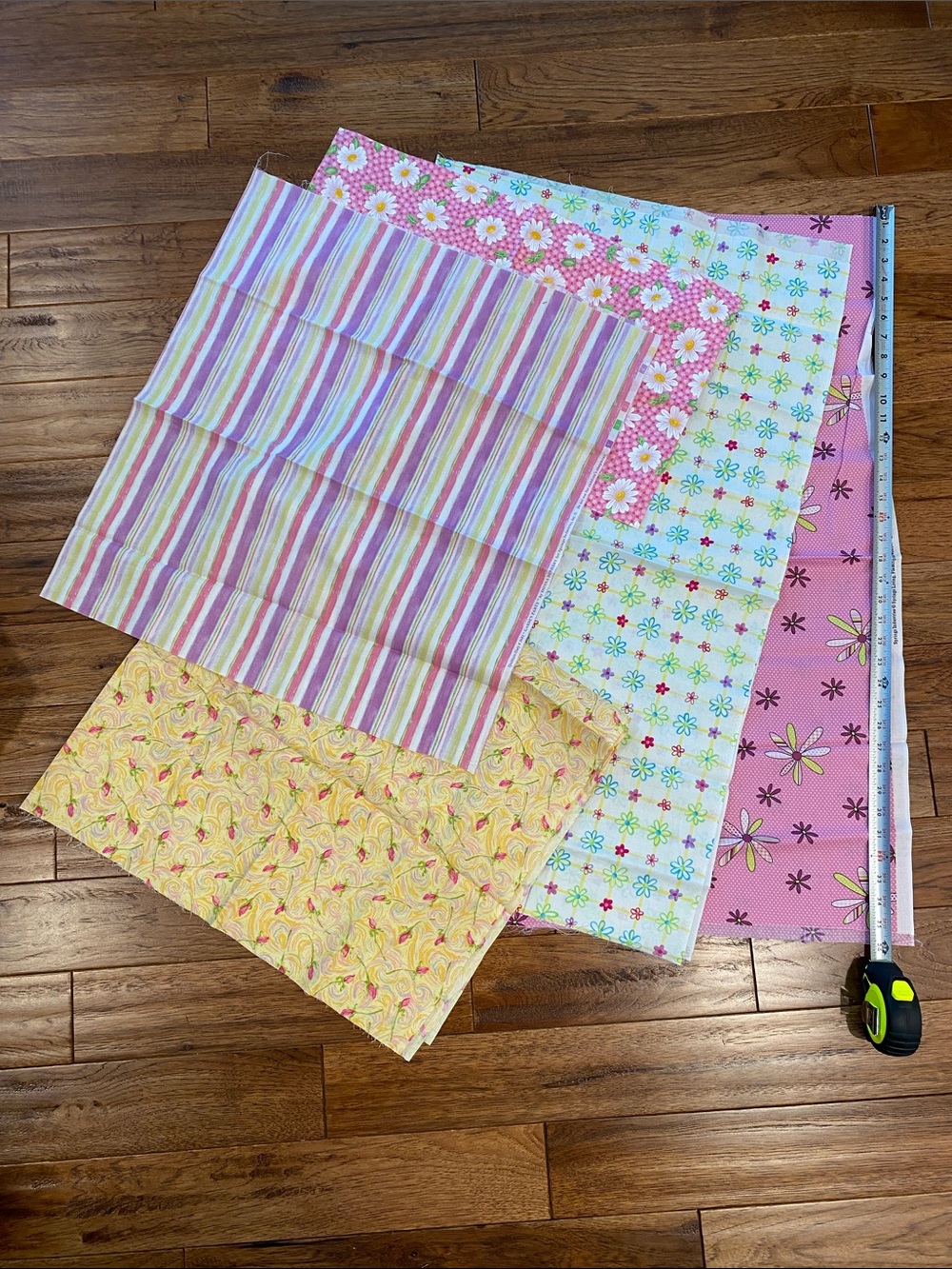 Assorted Floral & Stripe Cotton Fabric Bundle in Pink, Yellow, White